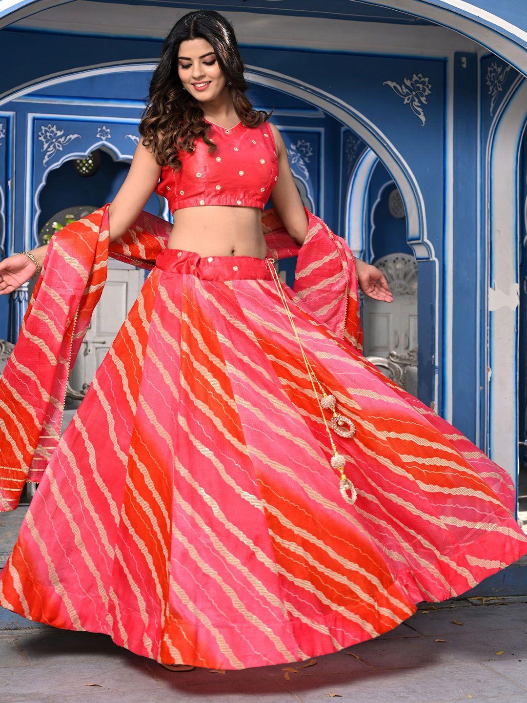 indi inside embroidered semi-stitched lehenga & unstitched blouse with dupatta