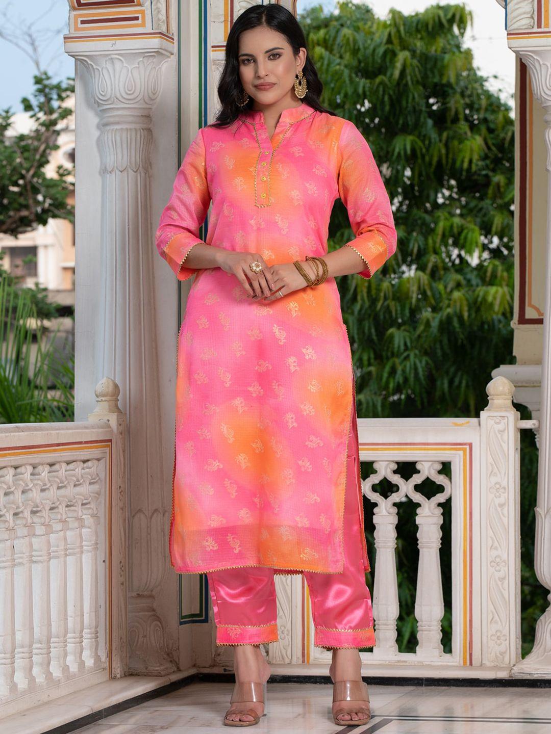 indi inside ethnic motifs printed gotta patti straight kurta with trousers