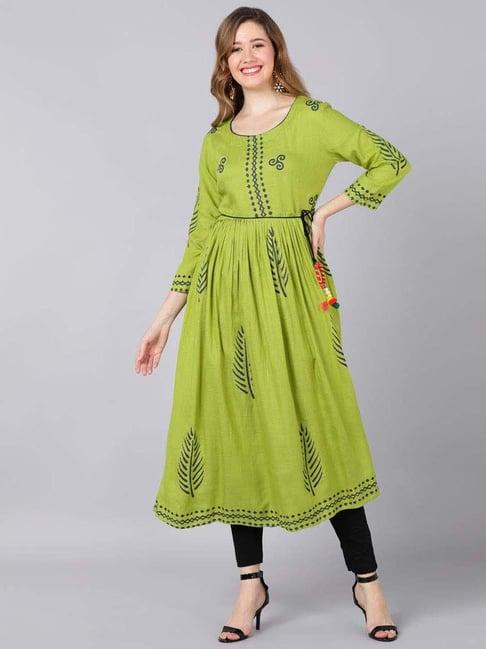 indi inside green cotton printed anarkali kurta