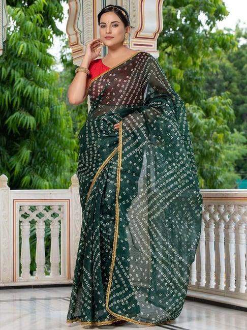 indi inside green printed saree with unstitched blouse