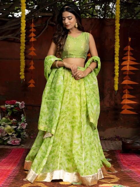 indi inside green printed unstitched lehenga choli set with dupatta