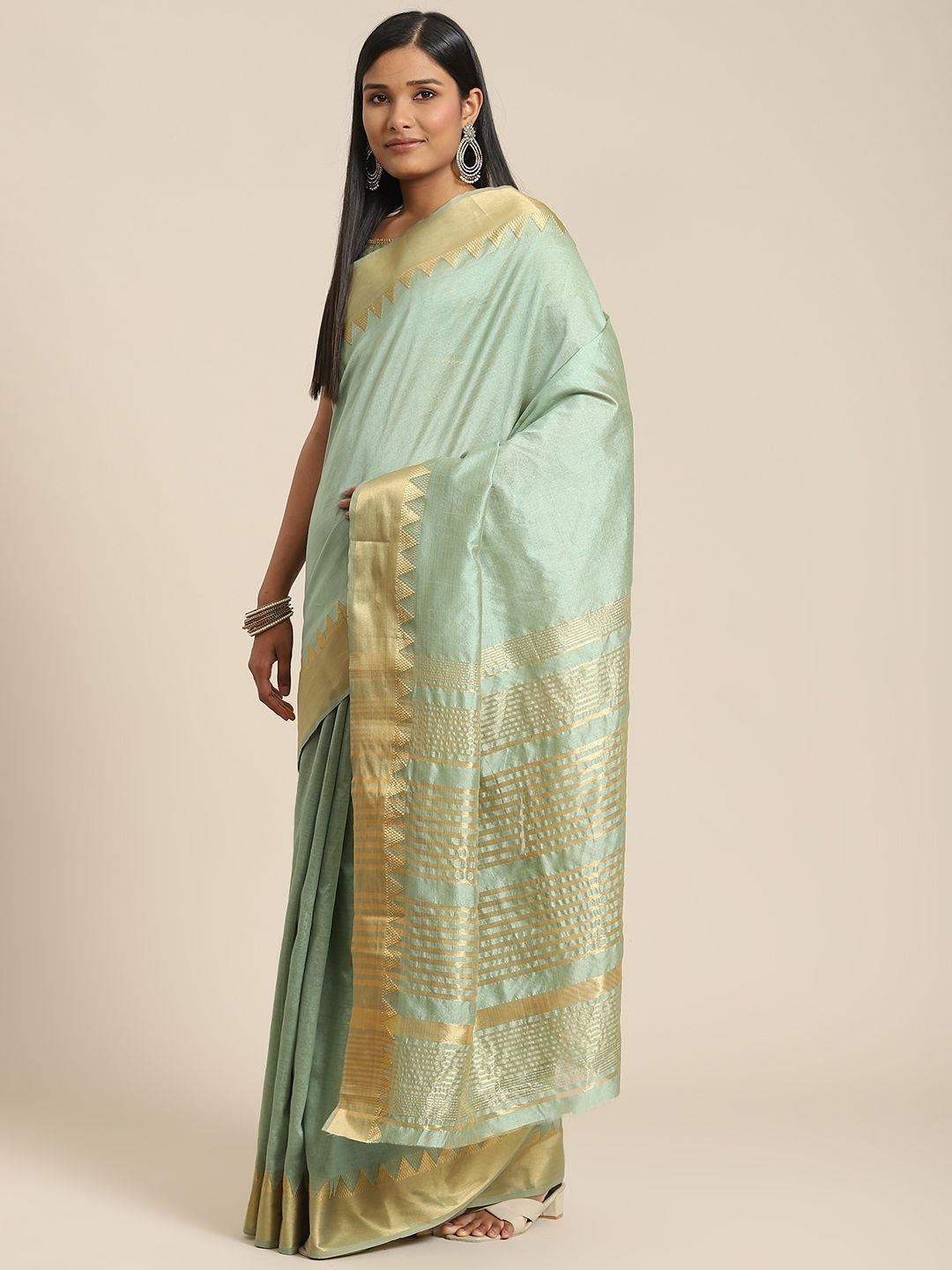 indi inside green zari silk blend saree