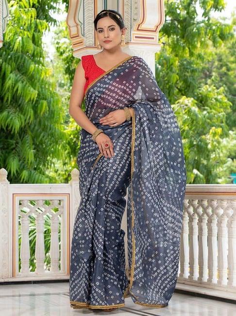 indi inside grey printed saree with unstitched blouse