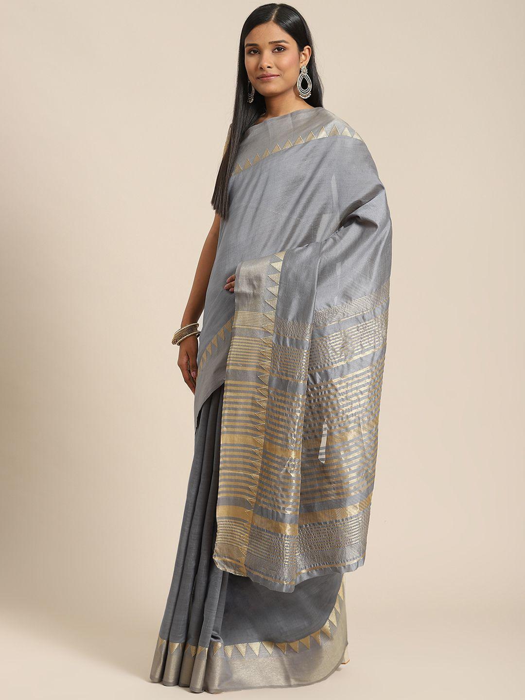 indi inside grey woven design zari silk blend saree