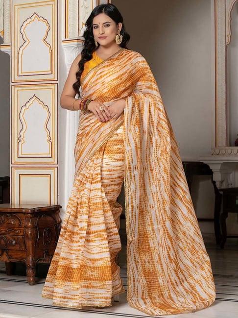 indi inside mustard printed saree with unstitched blouse