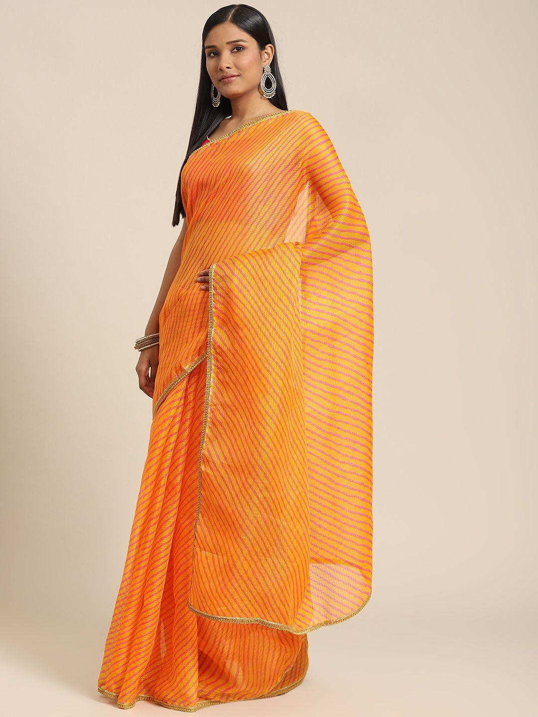 indi inside orange leheriya gota lace kota saree