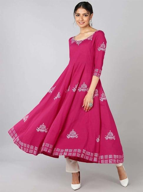 indi inside pink cotton printed anarkali kurta