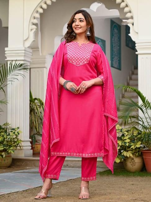 indi inside pink embroidered kurta with pant & dupatta