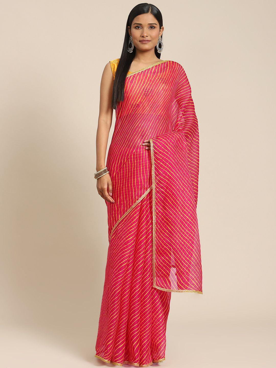 indi inside pink leheriya foil printed gota lace kota saree