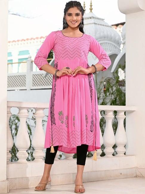 indi inside pink printed a line kurta