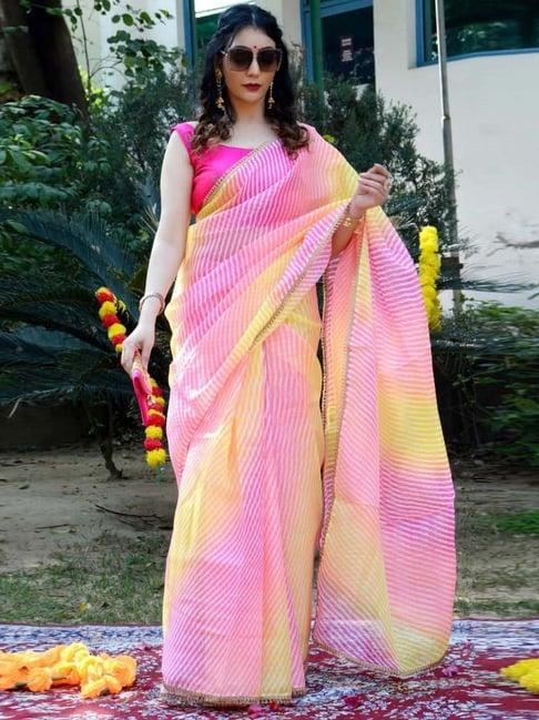 indi inside pink printed saree with unstitched blouse