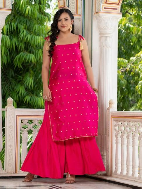 indi inside pink silk embellished kurta sharara set