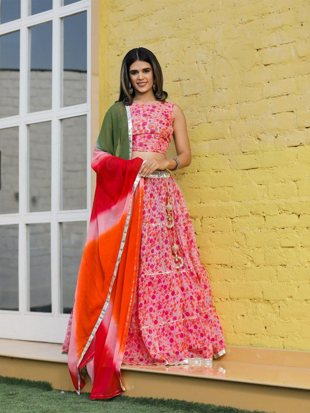 indi inside printed ready to wear lehenga & unstitched blouse with dupatta