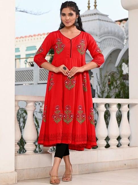 indi inside red floral print anarkali kurta