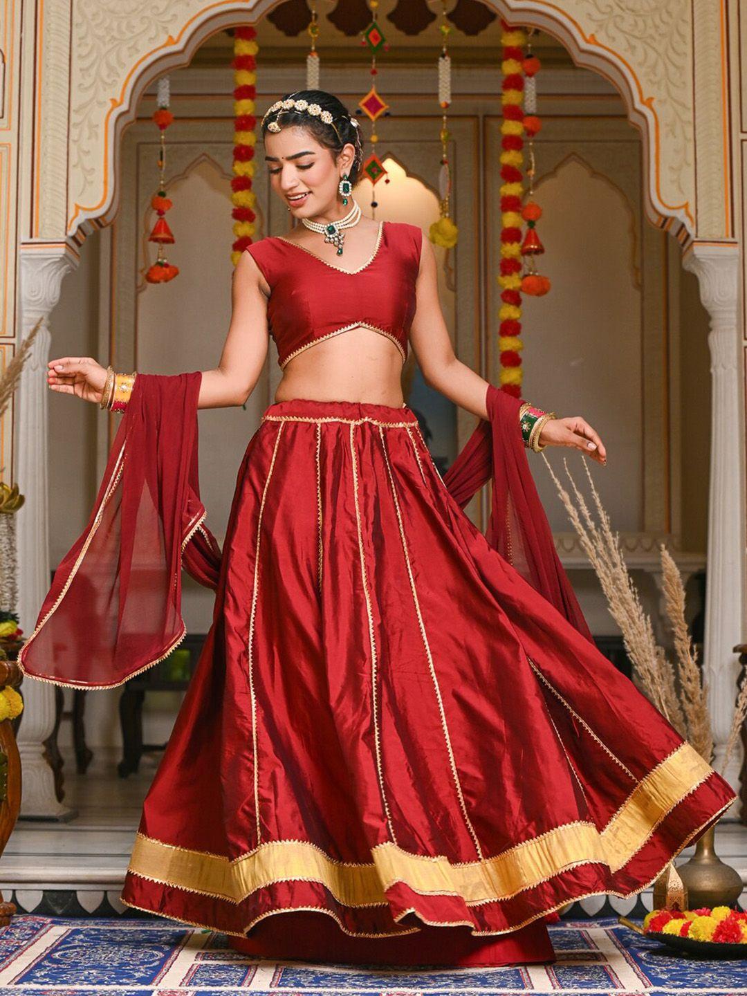 indi inside red semi-stitched lehenga & unstitched blouse with dupatta