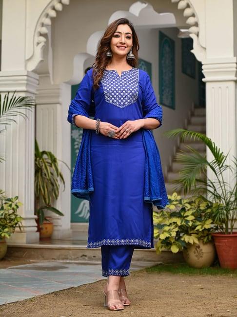 indi inside royal blue embroidered kurta with pant & dupatta
