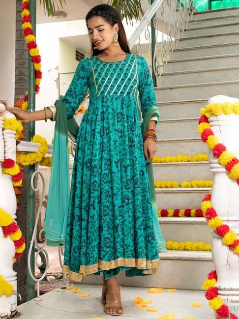 indi inside sky blue printed kurta with pant & dupatta