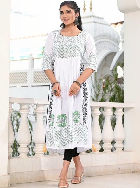 indi inside white printed a line kurta