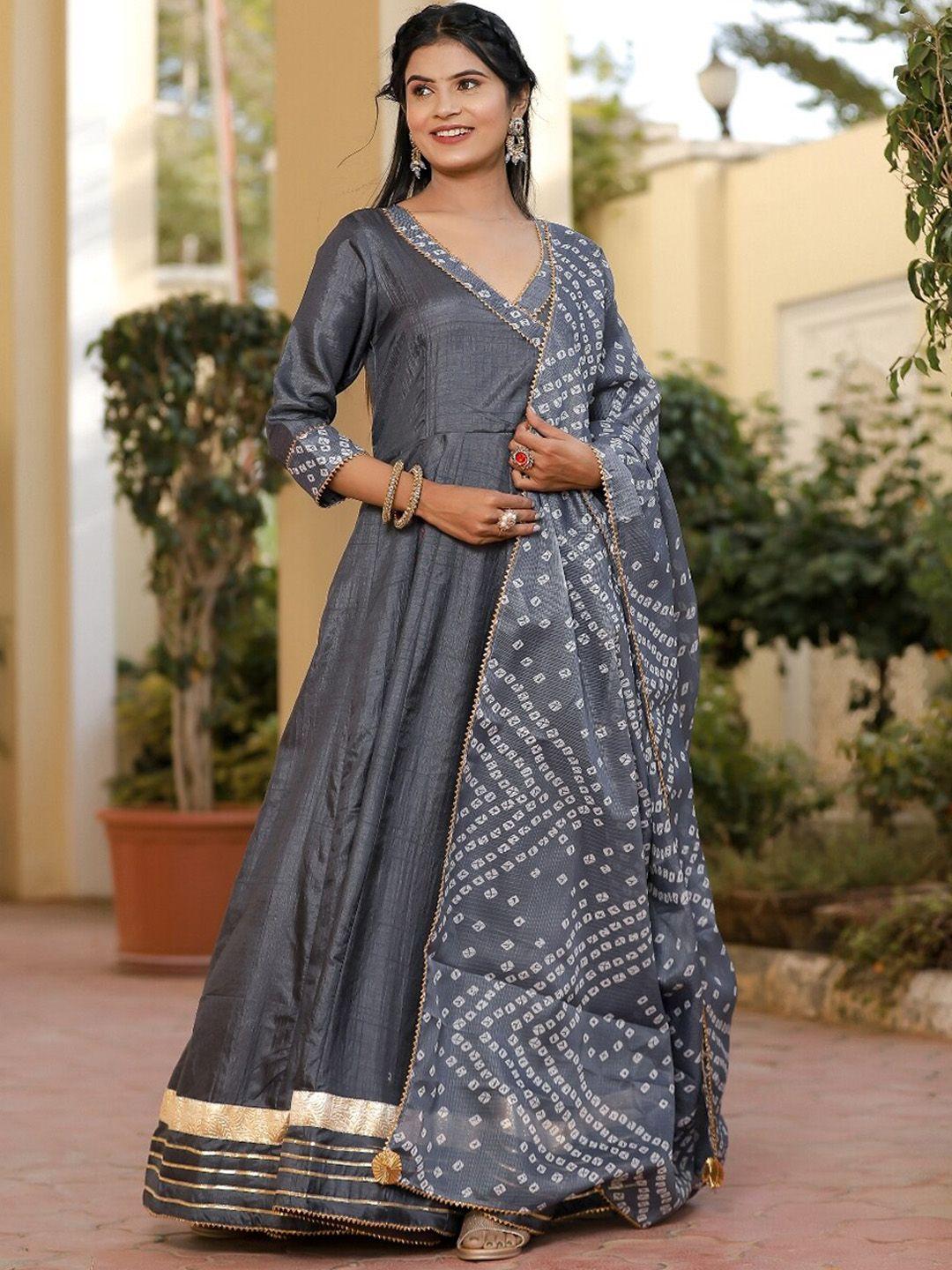 indi inside women bandhani printed angrakha gotta patti kurta with trousers & dupatta