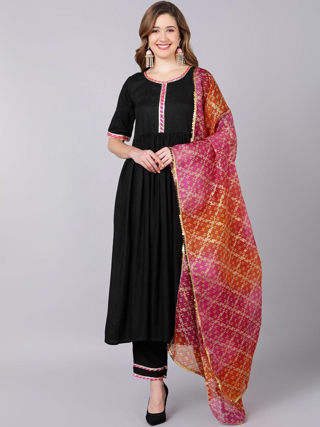 indi inside women black ethnic motifs kurta with palazzos & with dupatta