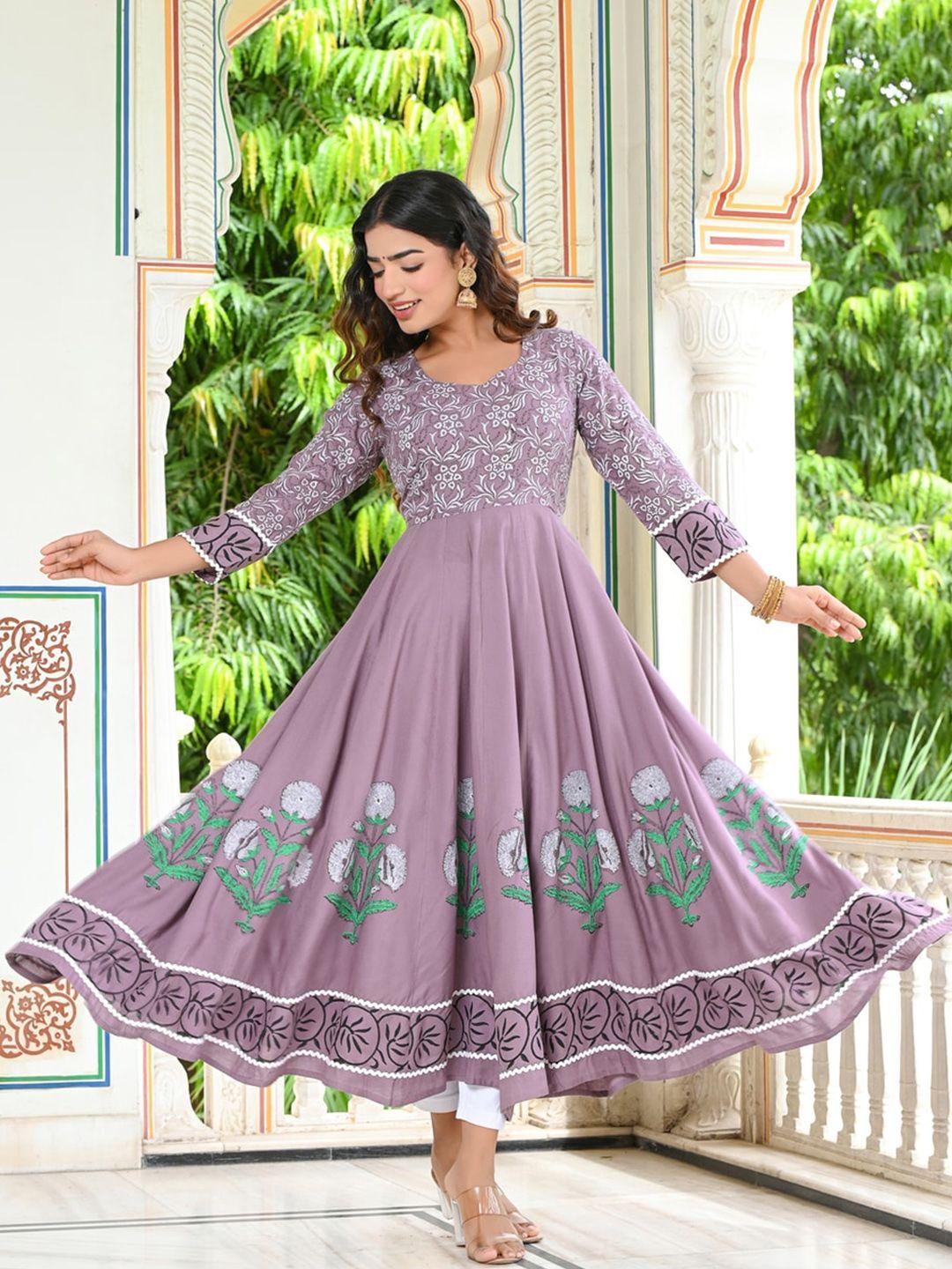 indi inside women grey printed flared sleeves thread work anarkali kurta