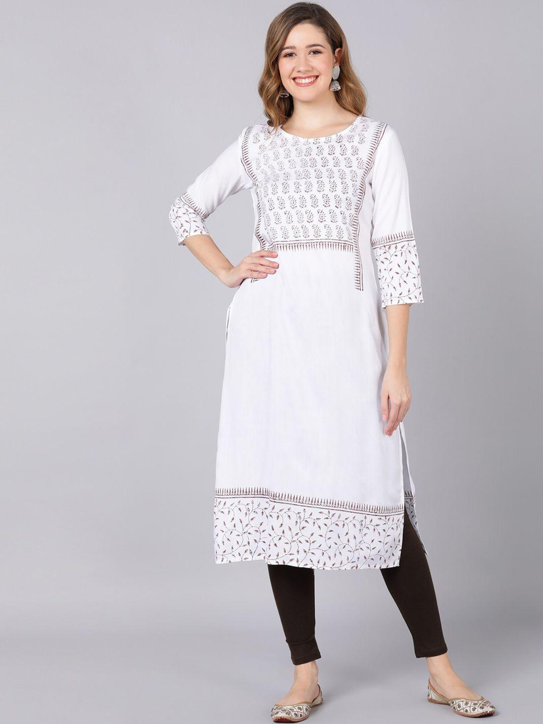 indi inside women white floral block print kurta