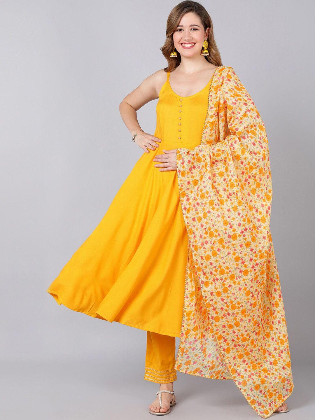 indi inside women yellow kurta with trousers & with dupatta