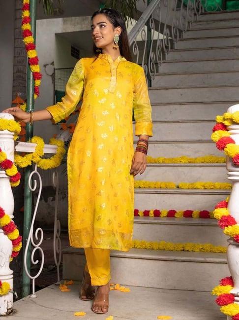 indi inside yellow printed kurta pant set