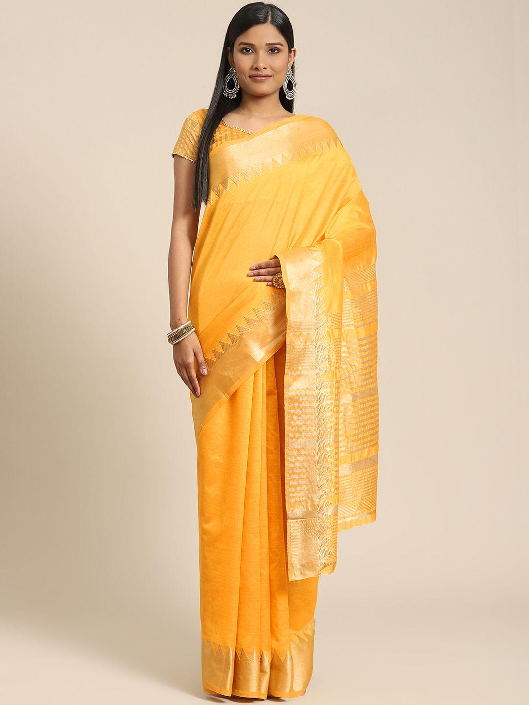 indi inside yellow zari silk blend saree