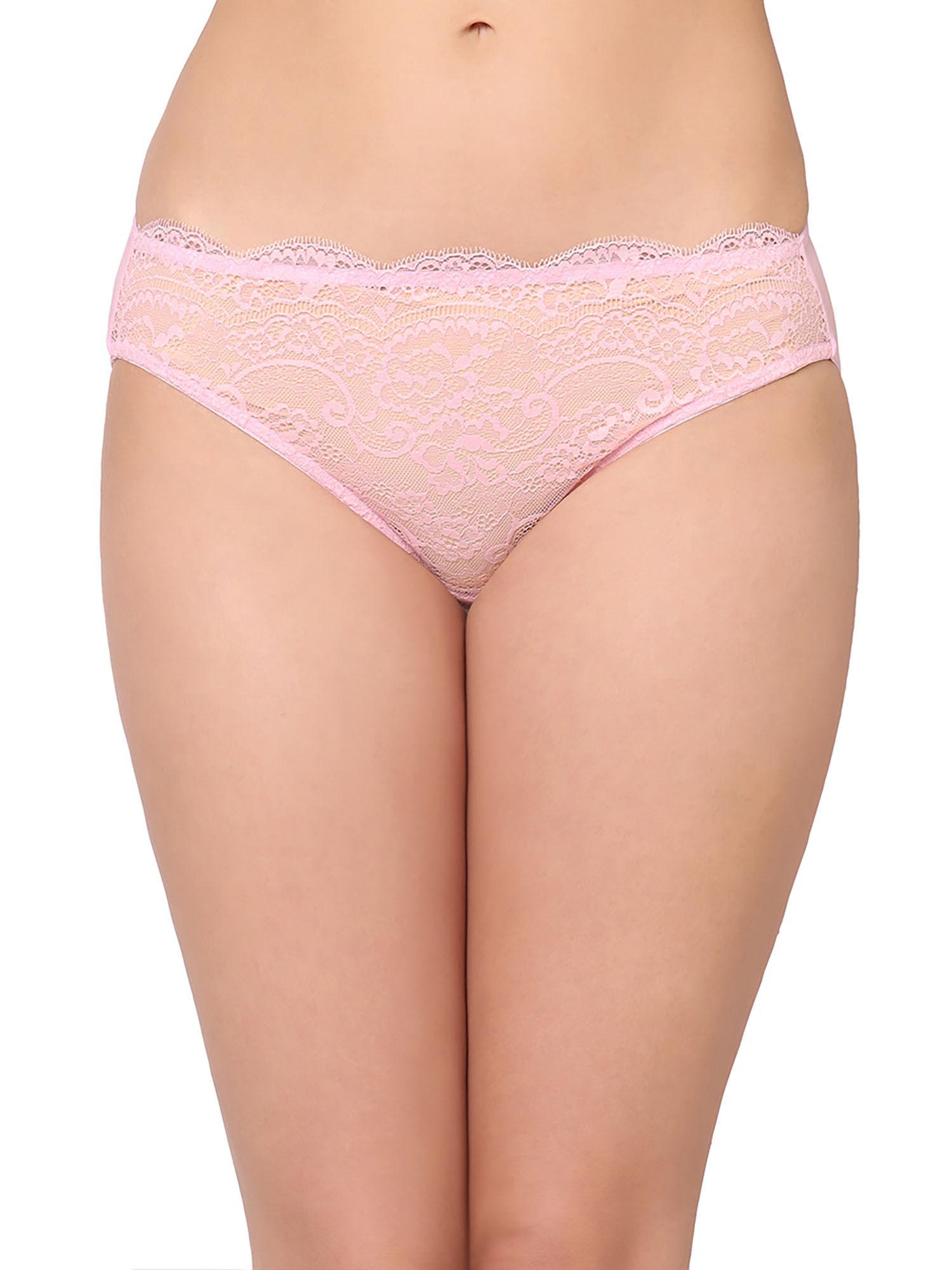 india essential lace low waist low coverage lace bikini panty pink