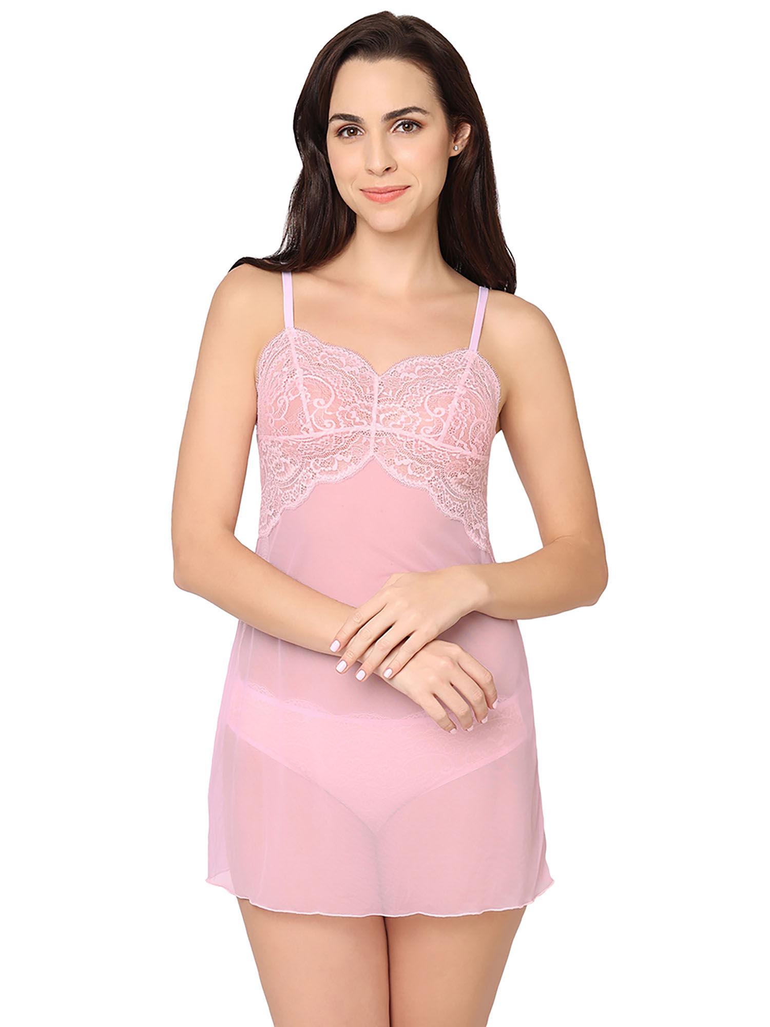 india essential lace short lacy babydoll chemise pink