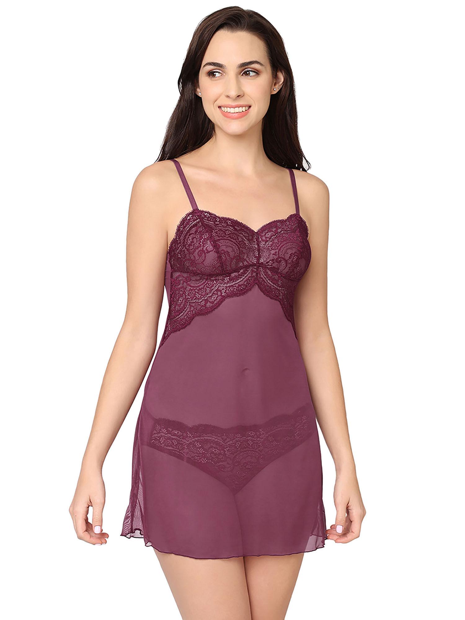 india essential lace short lacy babydoll chemise purple