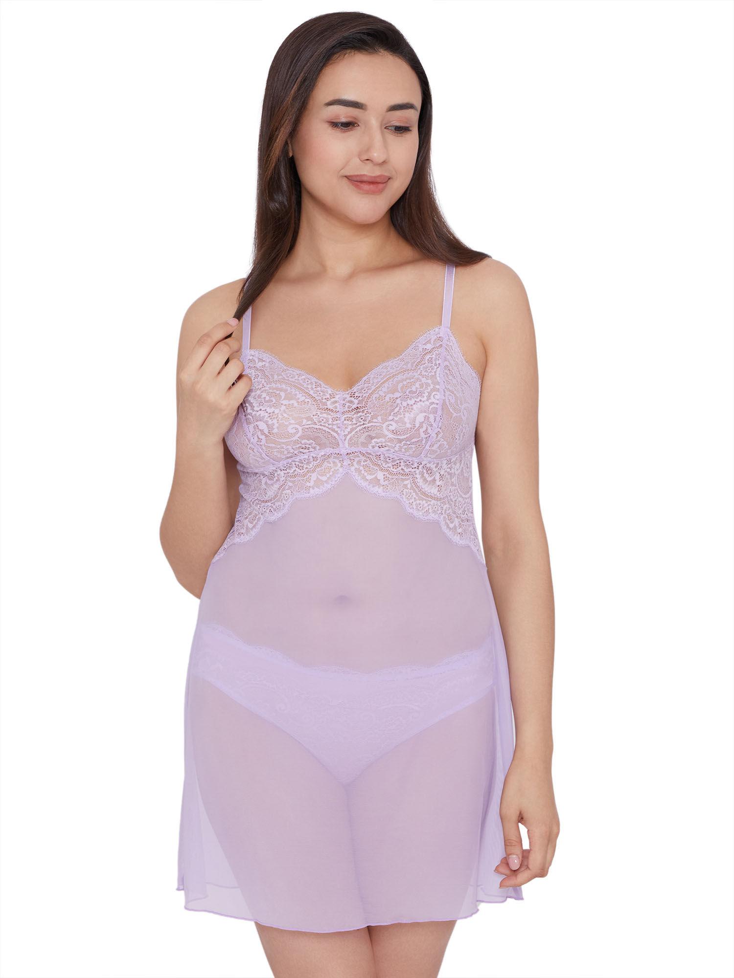 india exclusive lace short lacy baby doll chemise - lavender