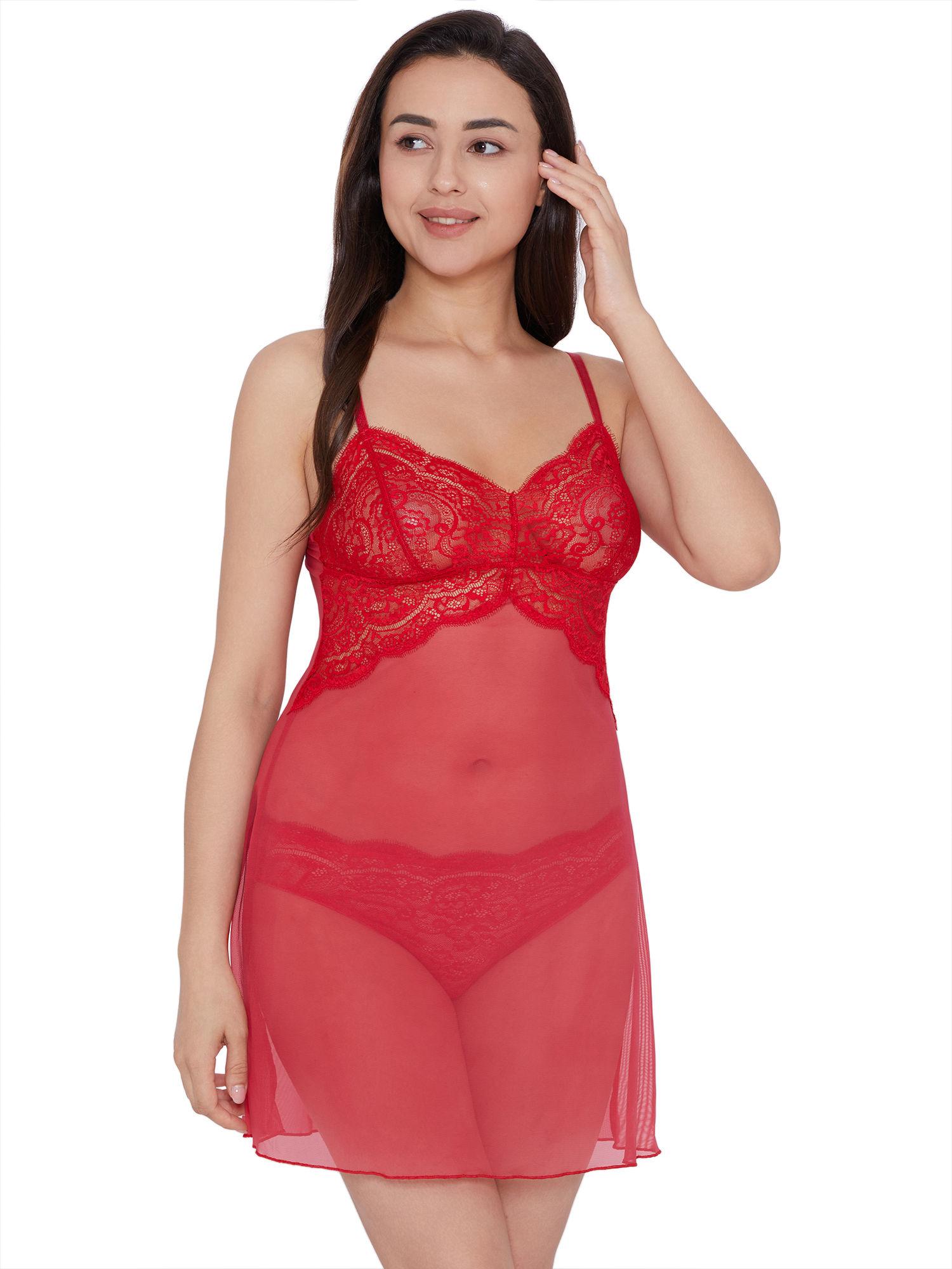 india exclusive lace short lacy baby doll chemise red