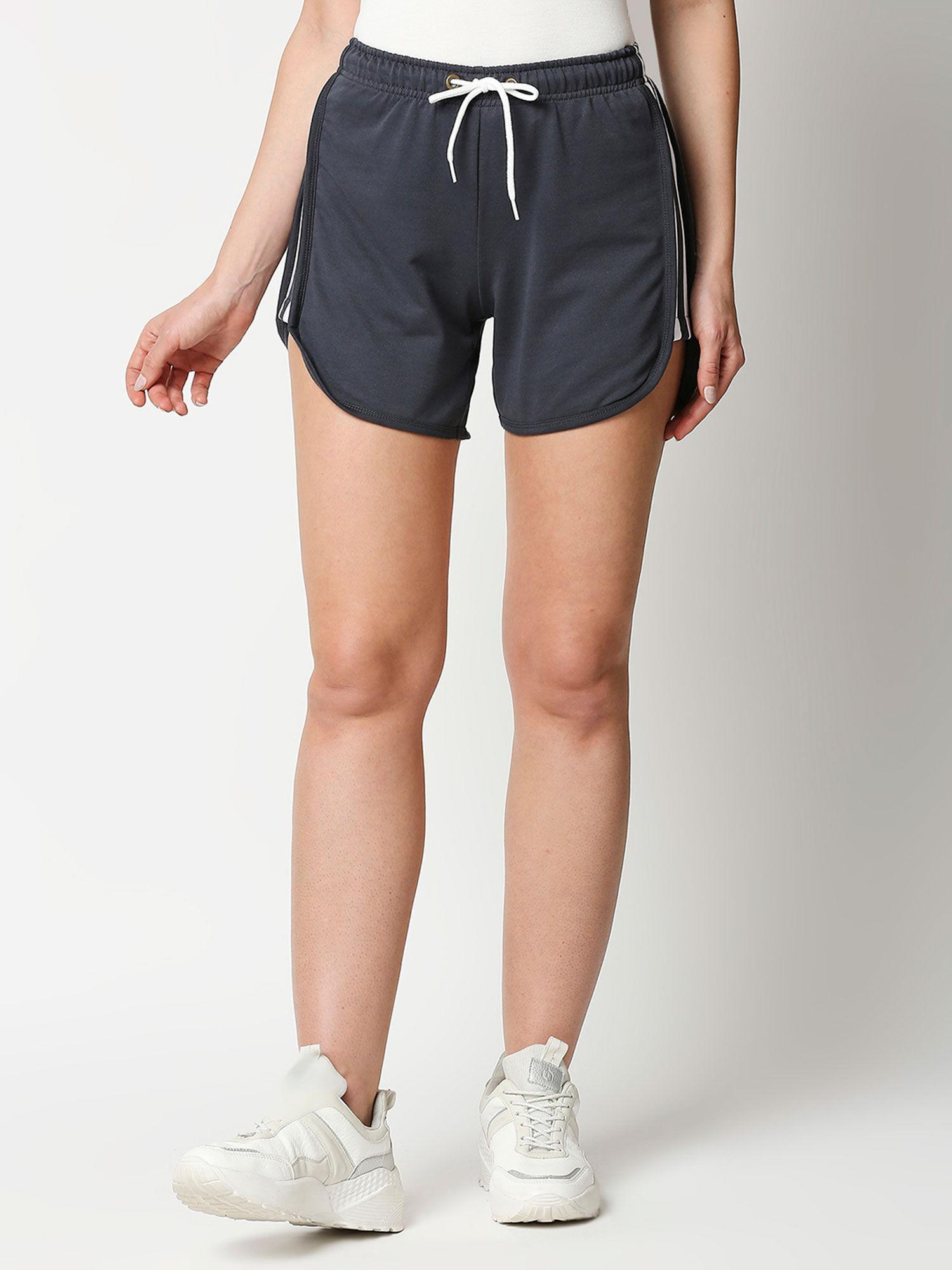 india ink & white plain highwaist contrast shorts - blue