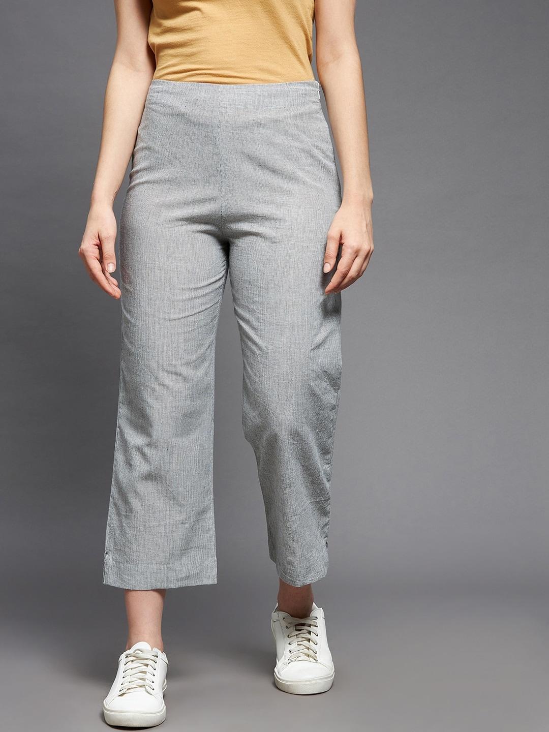 indian dobby women grey straight fit trousers