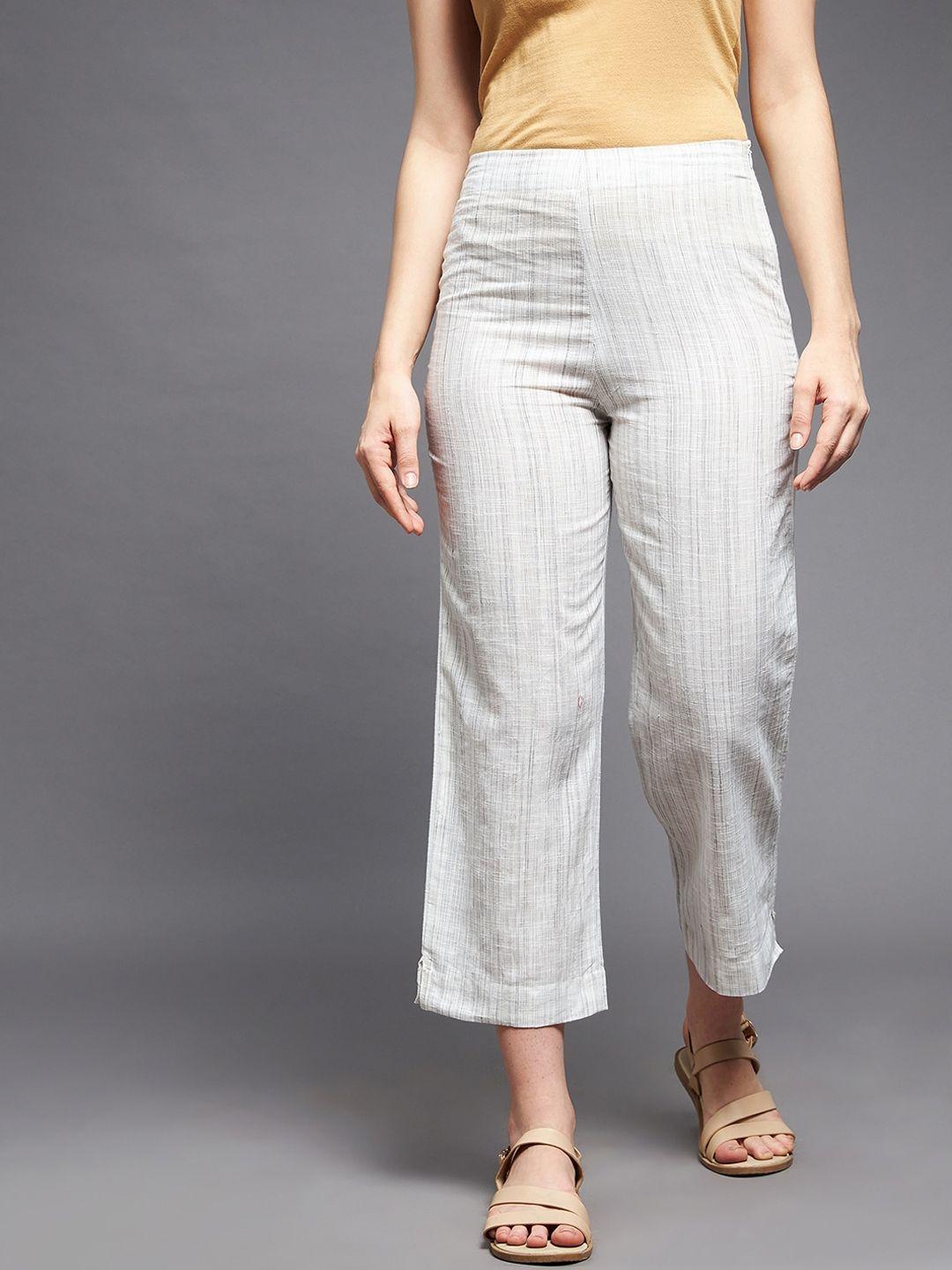 indian dobby women white striped straight fit trousers