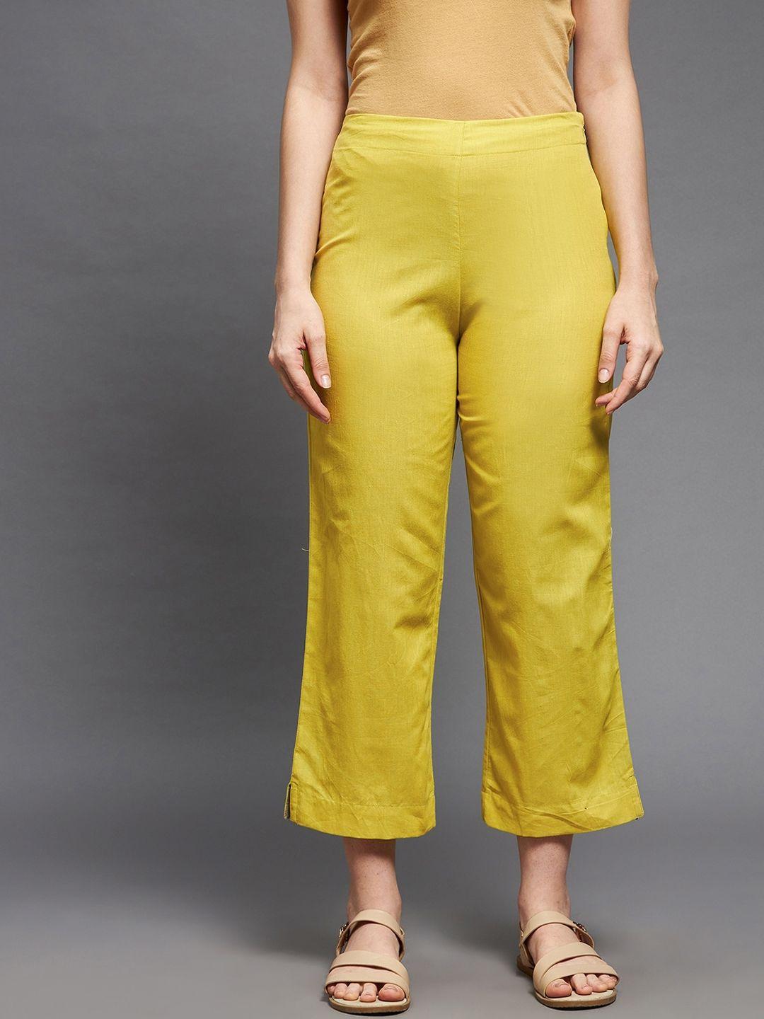 indian dobby women yellow straight fit trousers
