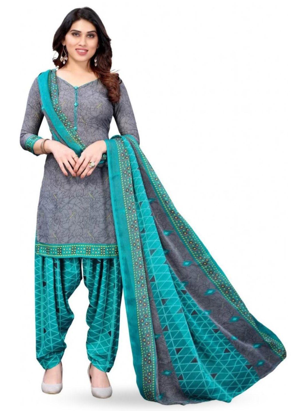 indian heritage grey & green printed unstitched dress material