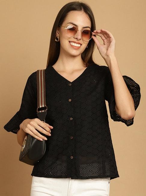 indian needle black cotton embroidered shirt