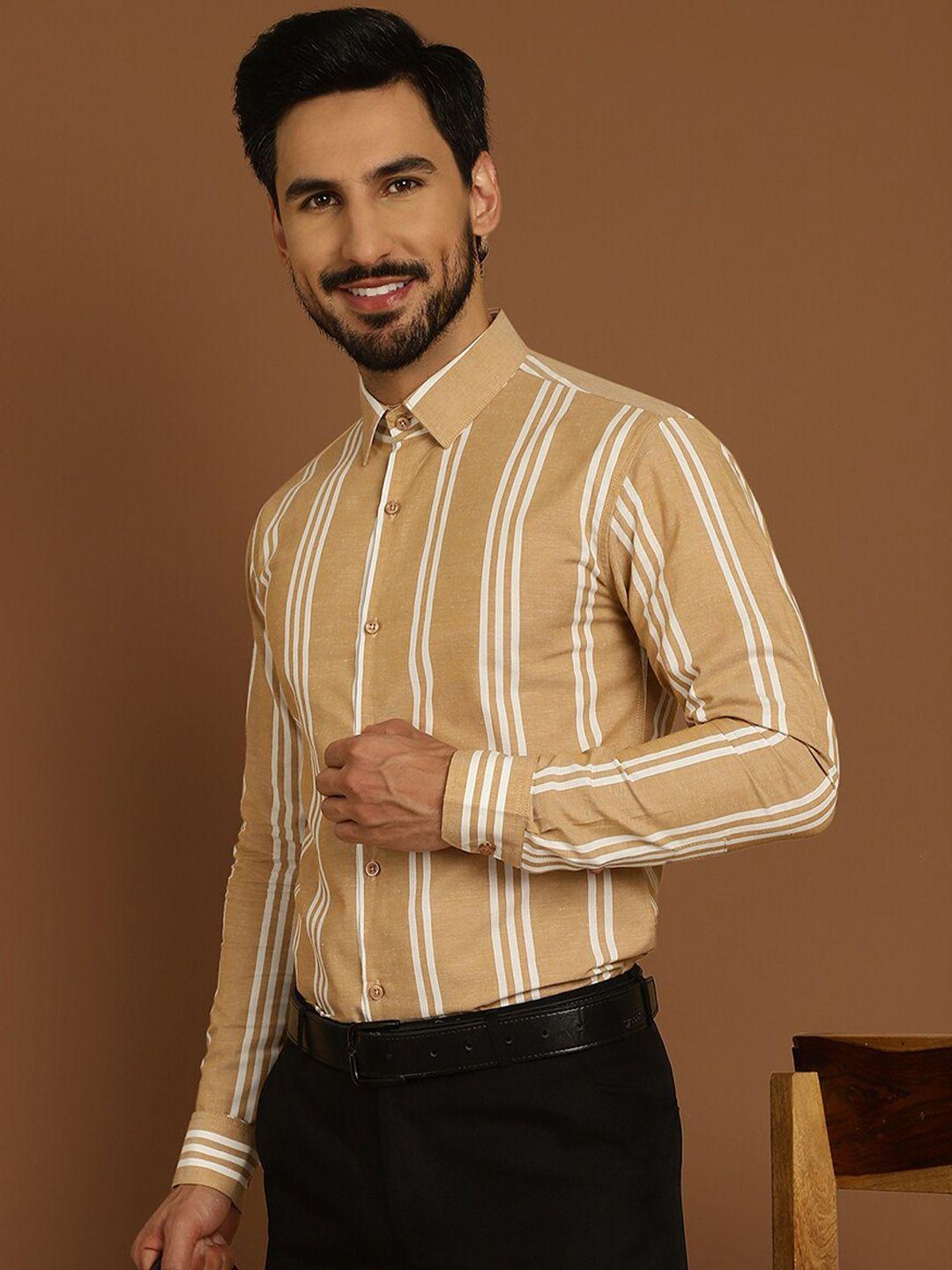 indian needle classic regular fit vertical striped cotton formal shirt