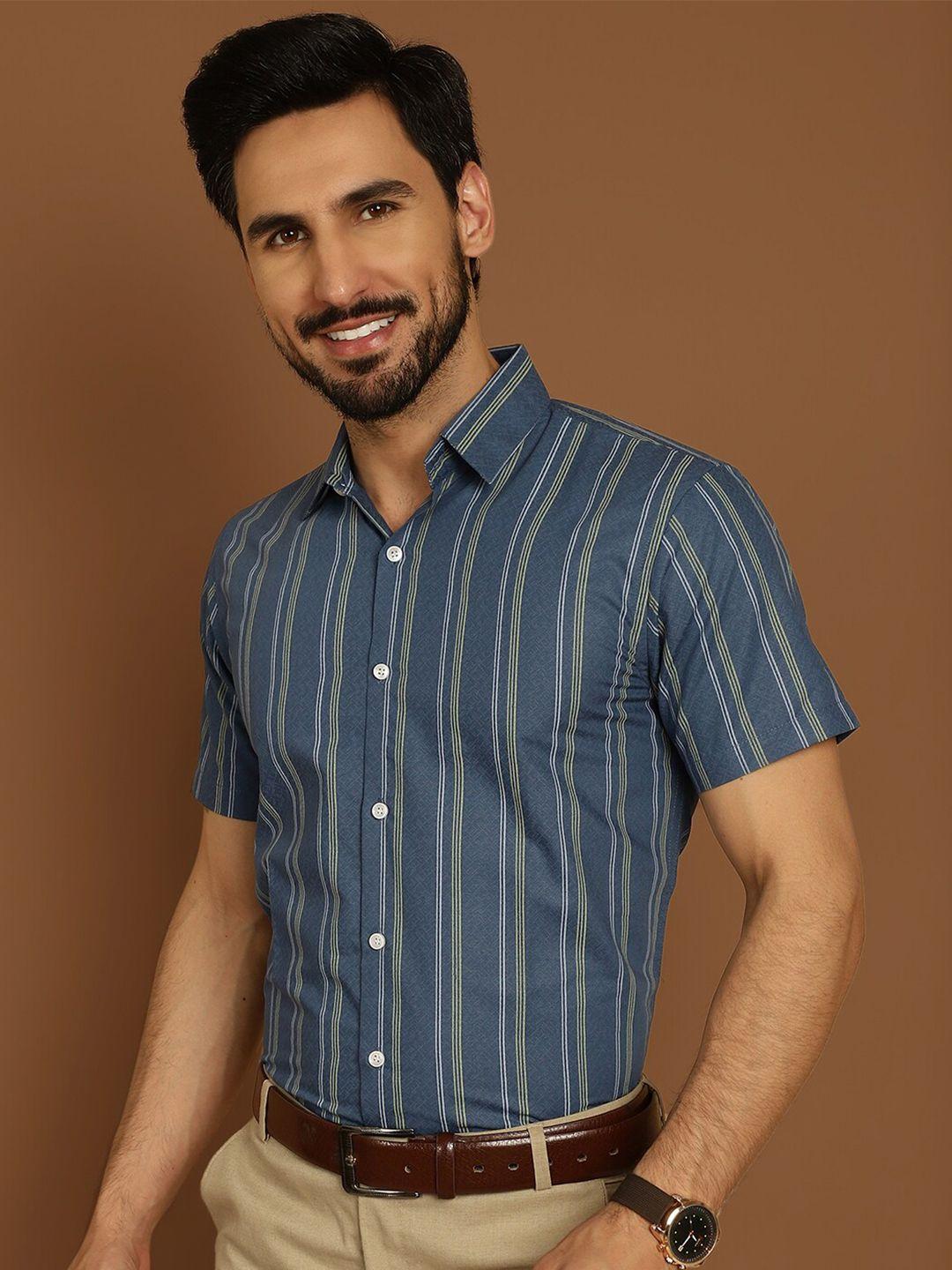 indian needle classic regular fit vertical striped half sleeve cotton formal shirt