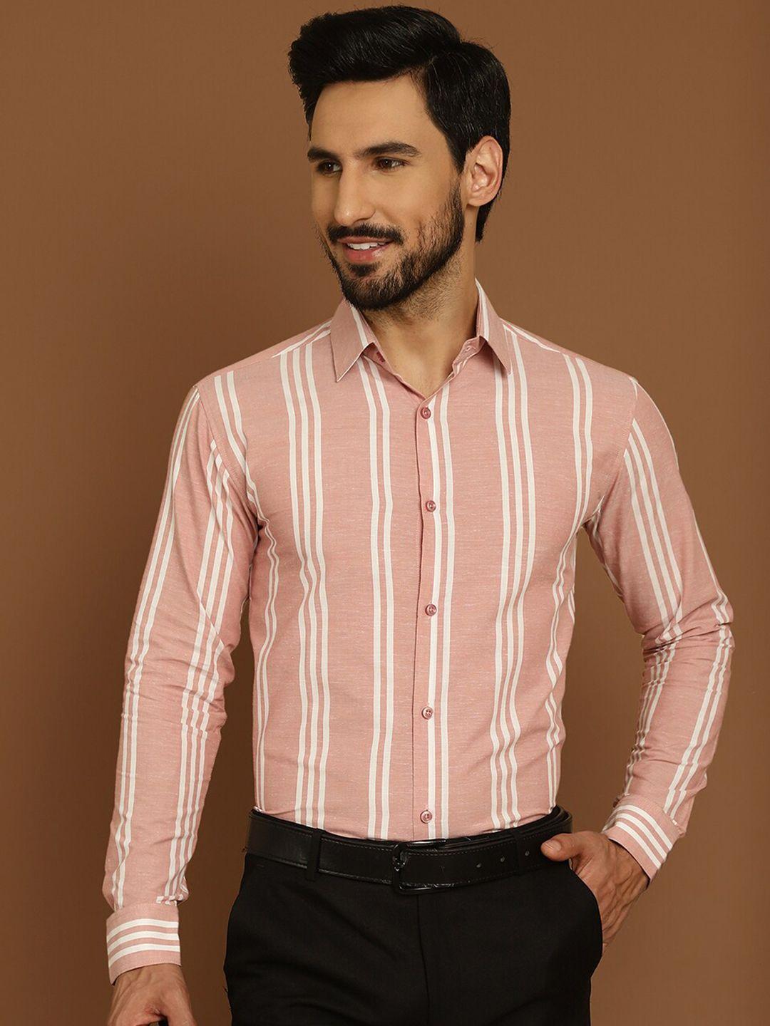 indian needle classic regular fit vertical striped long sleeves cotton formal shirt