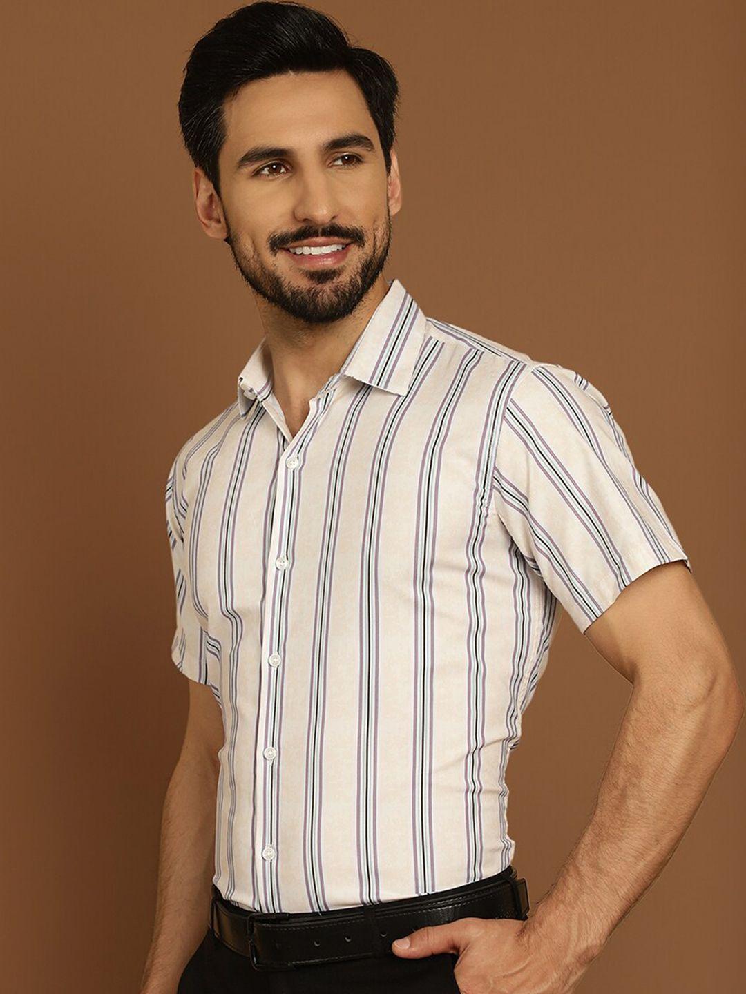 indian needle men classic regular fit vertical striped half sleeve cotton formal shirt