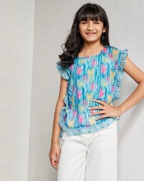 indian print top with ruffles
