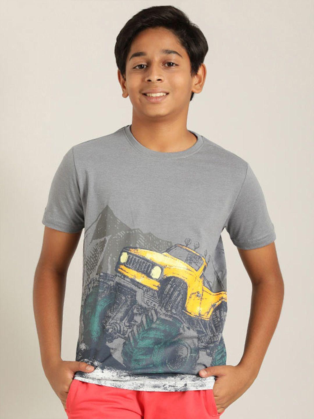 indian terrain boys black printed applique t-shirt