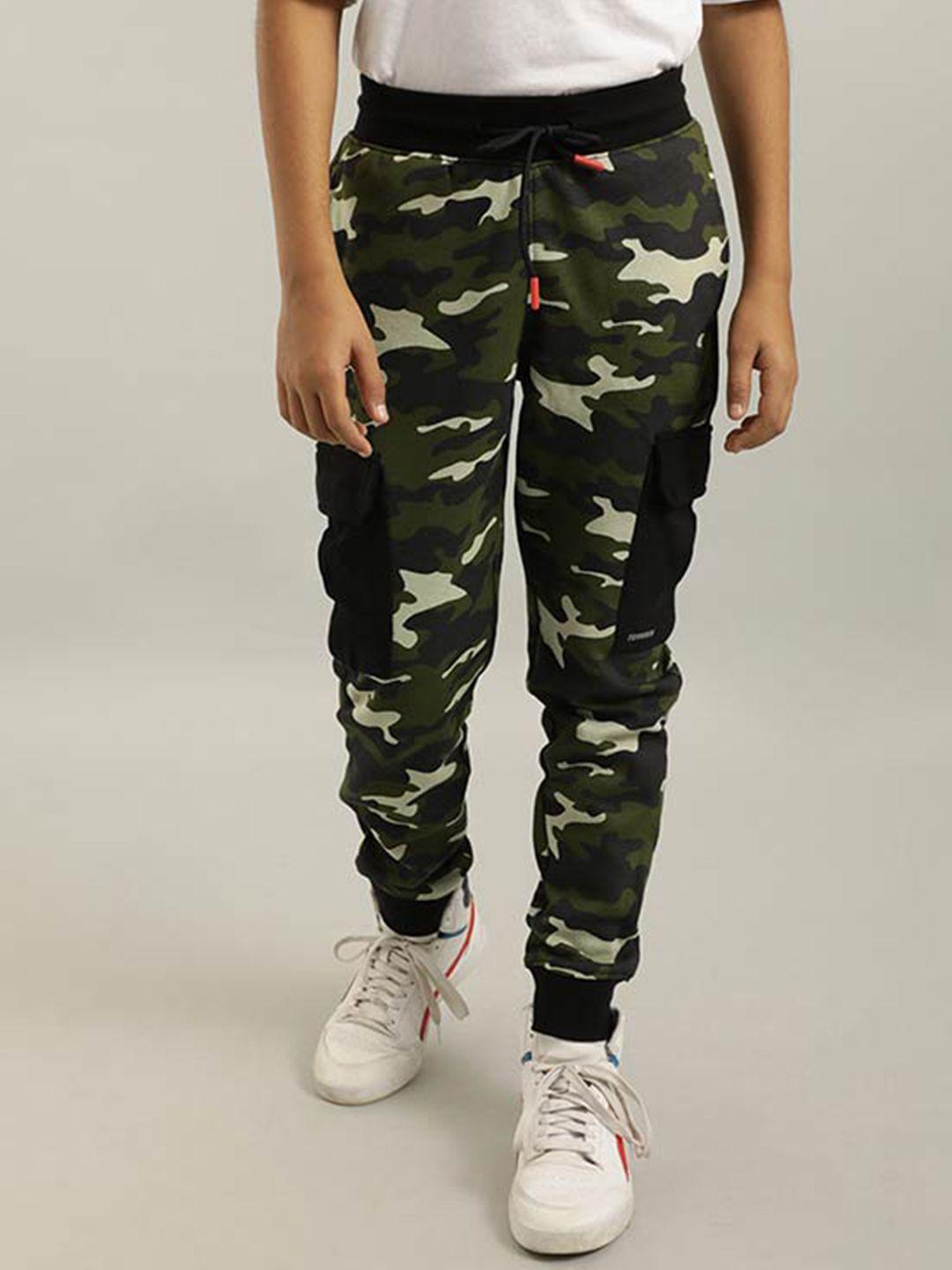 indian terrain boys camouflage printed mid-rise cotton joggers