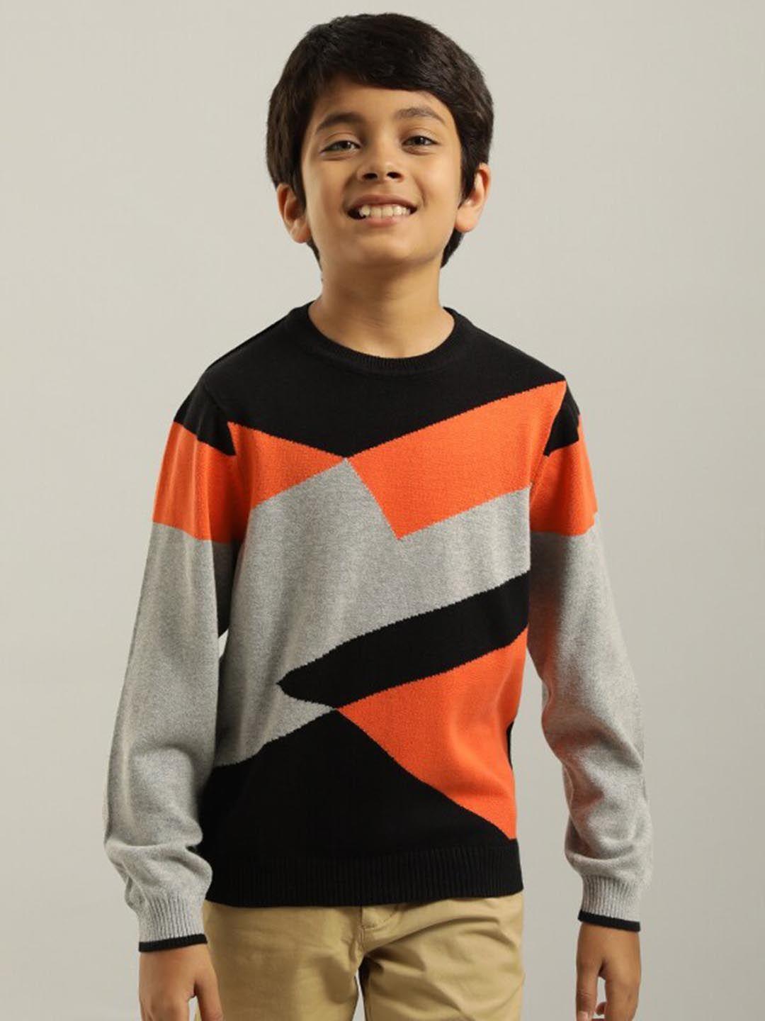 indian terrain boys colourblocked pure cotton pullover sweater