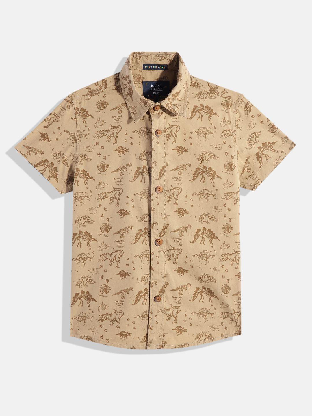 indian terrain boys dinosaur print pure cotton casual shirt