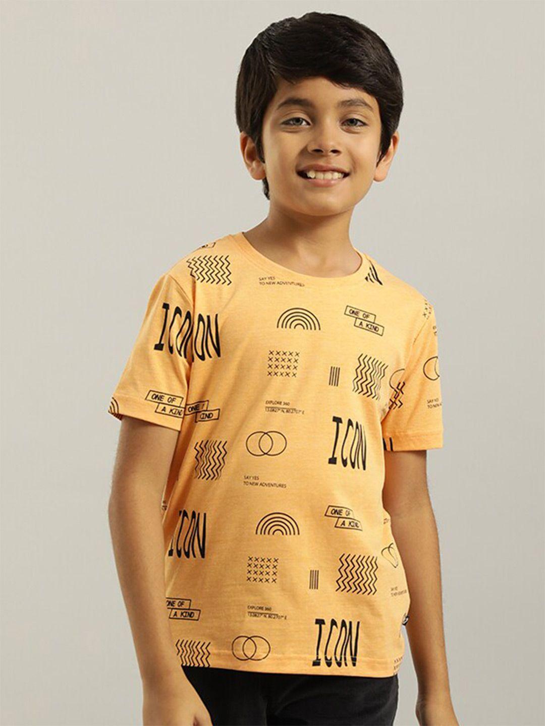 indian terrain boys orange typography printed extended sleeves pockets t-shirt